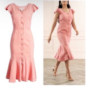 NWT Rachel Parcell Midi Dress Size XXL Pink Linen Blend Ruffled Button Down